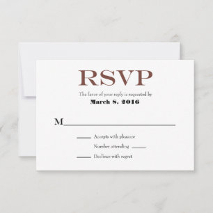 Bräunliche weiße Schlichte einfache Hochzeitskarte RSVP Karte