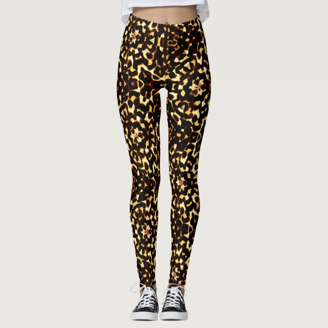 Bräunlicher und gelber geometrischer Leopard, ethn Leggings (Vorderseite)