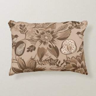 Bräunliches Florales und Vögel Dekokissen
