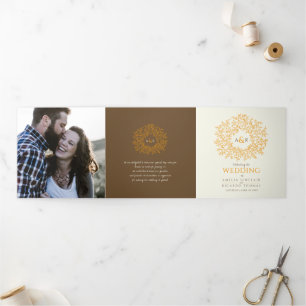 Braunorange Monogramm Widmung Foto Hochzeit Dreifach-gefaltete Programmkarte