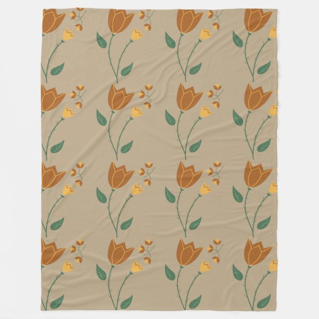 Braunorangefarbenes Blumenmuster Fleecedecke (Vorderseite)