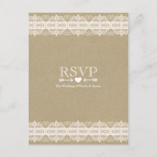 Braunpapier & Spitze Natürliche Rustikale Hochzeit Einladungspostkarte