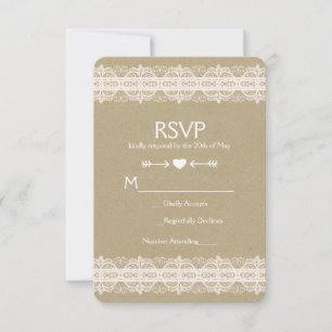 Braunpapier & Spitze Natürliche Rustikale Hochzeit RSVP Karte