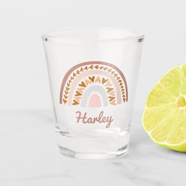 Braunrosa Boho Rainbow-Individuelle Name Monogramm Schnapsglas (Vorderseite)