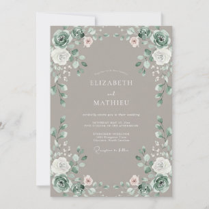Braunrosa Florale Hochzeit Einladung