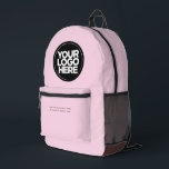 Braunrosa | Personalisiertes Firmenlogo und Text Bedruckter Rucksack<br><div class="desc">Klassisch pastellrosa und schokoladenbraun | Personalisiertes Firmenlogo und Text Moderner Business-gedruckter Rucksack</div>