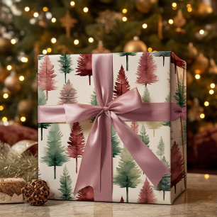 Braunrot und dunkelgrüner Kiefernbaum Geschenkpapier