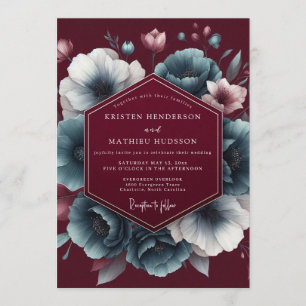 Braunrote Teal Chiaroscuro Hochzeit Einladung
