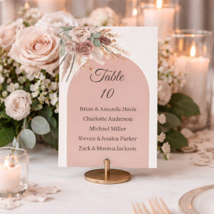 Braunrotes Pampasgras Hochzeitstisch Nummer Namen  RSVP Karte