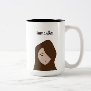 Braunschwarze Schönheit: Anpassbare Mädchen-Illust Zweifarbige Tasse