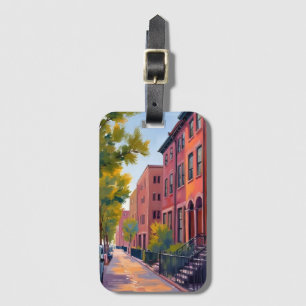 Braunstein Stadtstraße Boston Backstein Aquarell Gepäckanhänger
