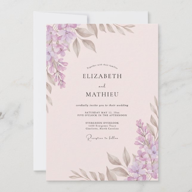 Braunviolette Blätterhochzeit Einladung (Vorderseite)