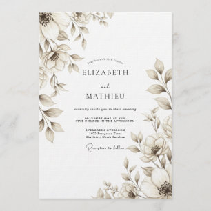 Braunviolette Blumige Hochzeit Einladung