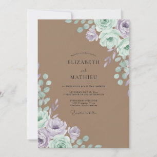 Braunviolette Blütenhochzeit Einladung