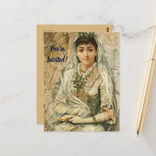 Braut am Hochzeitstag mit Schleier und weißen Hand Postkarte