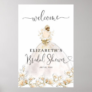 Braut Blond Kleid Floral Willkommen Polterabend Poster