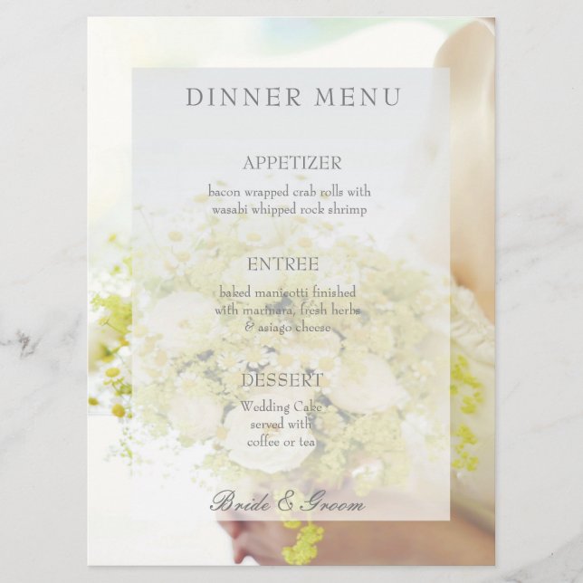 Braut Blume Bouquet bearbeitbares Hochzeitsmenü Menükarte (Vorderseite)