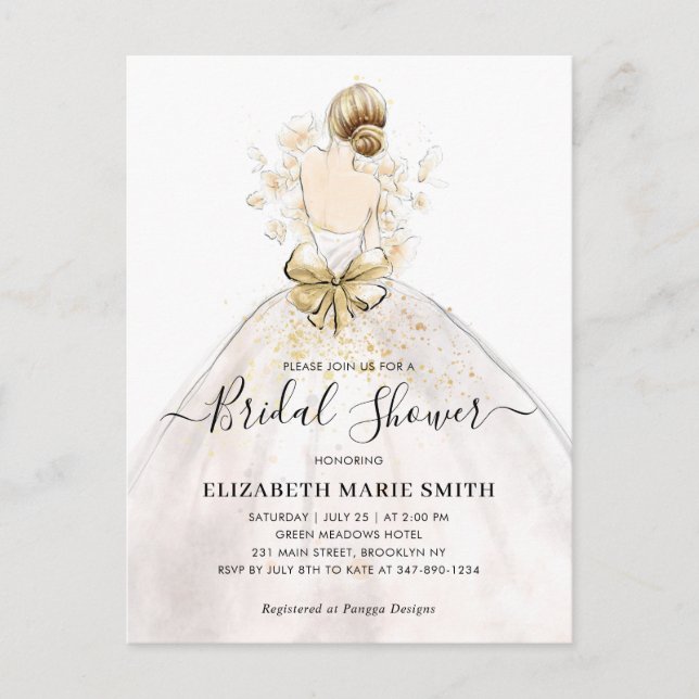 Braut Braut Brautkleid Brautdusche Einladung Postkarte (Vorderseite)