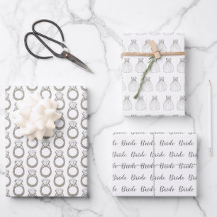 Braut Brautdusche Diamantring Hochzeitskleid Geschenkpapier Set