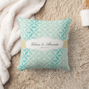 Braut & Bräutigam aus Teal-Damask Kissen
