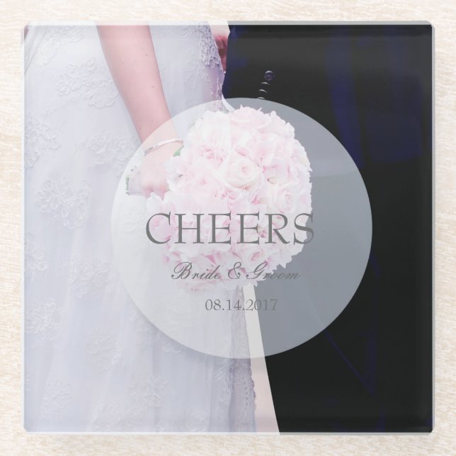 Braut & Bräutigam - bearbeitbare Hochzeitskäfer Glasuntersetzer (Vorderseite)