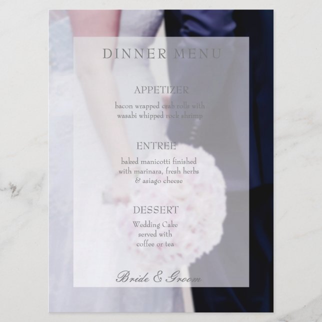 Braut & Bräutigam bearbeitbares Hochzeitsmenü Menükarte (Vorderseite)