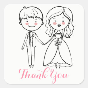 Braut & Bräutigam Danke Hochzeit Pink & Schwarz Quadratischer Aufkleber