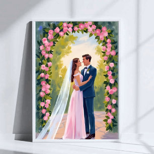 Braut- & Bräutigam-Gartenbogen   Florale Hochzeit  Poster