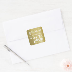 Braut & Bräutigam Imitate Goldhochzeit Rsvp Quadratischer Aufkleber