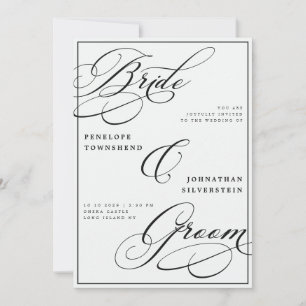Braut & Bräutigam Kalligrafie Schwarz-Weiß-Hochzei Einladung