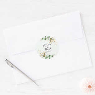 Braut Bräutigam Name Grün Floral Eukalyptus Runder Aufkleber