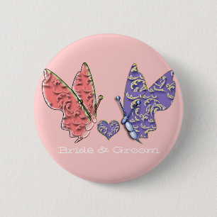 Braut & Bräutigam Schmetterlinge Rosa & Blau so Sü Button