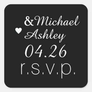 Braut & Bräutigam Schwarz/Weiß Hochzeit Rsvp Quadratischer Aufkleber