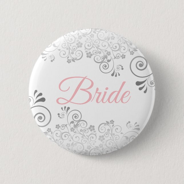 Braut Button Hochzeit Rosa & Grau (Vorderseite)