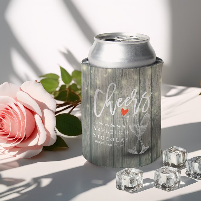 Braut Champagne Brillen Rustic Wood String Light Dosenkühler (Von Creator hochgeladen)