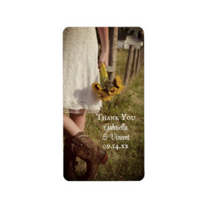 Braut, Cowboy Stiefel, Sonnenblumen Hochzeit Danke Adressaufkleber