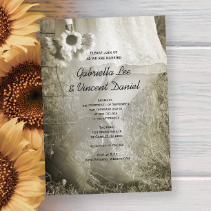 Braut, Cowboy Stiefel und Sonnenblumen Hochzeit Einladung