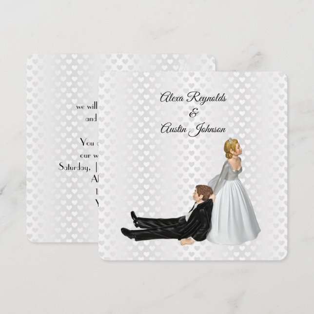 Braut, die den Bräutigam zieht Hochzeitshumor Einladung (Vorne/Hinten)