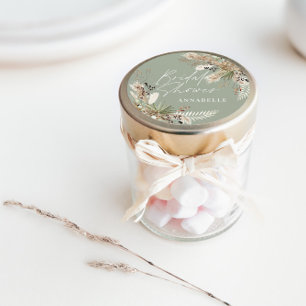 Braut Dusche Pampas Gras modern grün elegant Runder Aufkleber