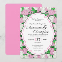 Braut-Einladung mit rosa und weißen Rosen und rosa
