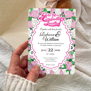 Braut-Einladung Rosa & Weiße Rose - Rosa Buchstabe Einladung