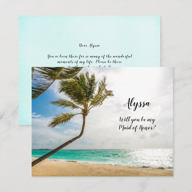 Braut Fragend Trauzeugin Beach Wedding Note Card Einladung (Vorne/Hinten)