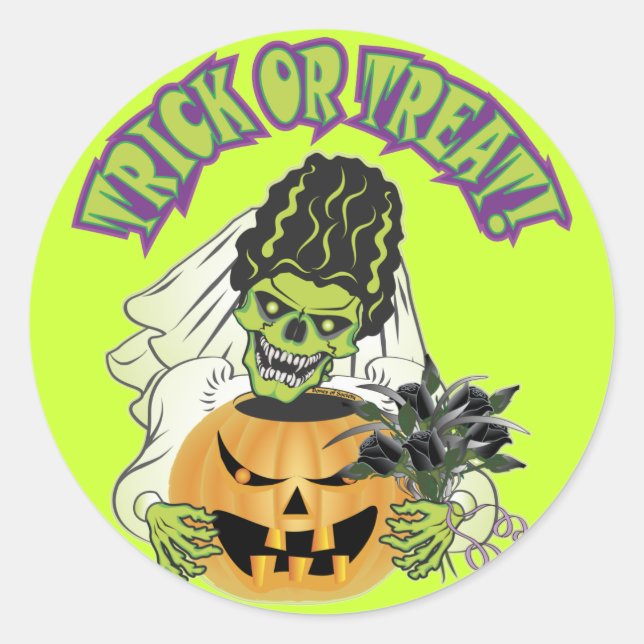Braut Frankenstein Skull Runder Aufkleber (Vorderseite)