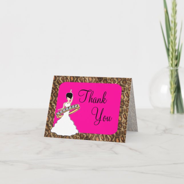 Braut Fuscia Leopard danken Ihnen zu kardieren Dankeskarte (Vorderseite)