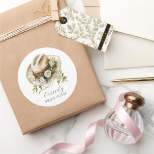 Braut-Gefolge Floral Cowgirl Hut Benutzerdefiniert Runder Aufkleber