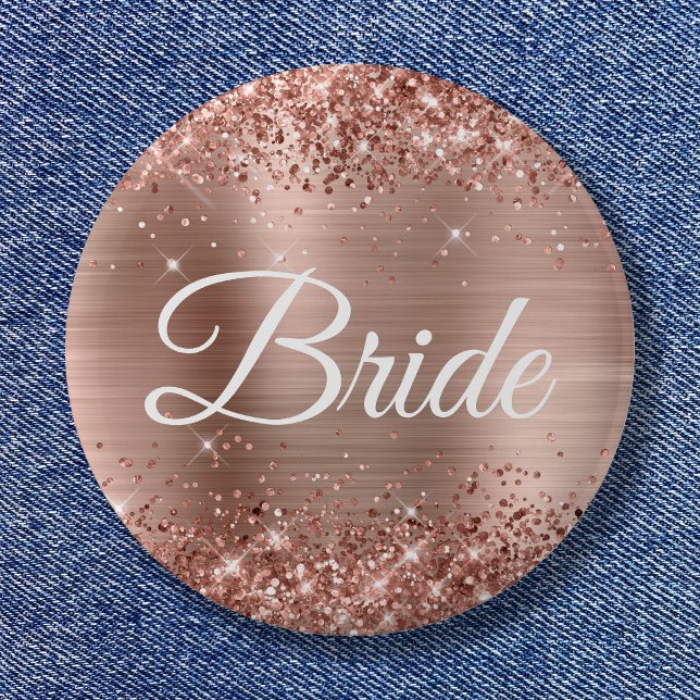 Braut Glänzende Roségoldfolie Button (Bride Glittery Rose Gold Foil Button)