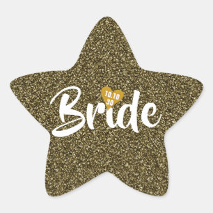 Braut Gold Datum Herz Glitter Personalisiert Stern-Aufkleber