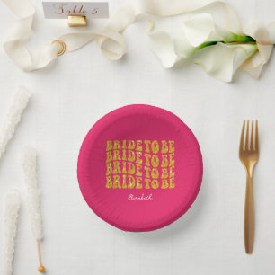 Braut Gold Glitter-Text mit Namen, Rosa Pappteller