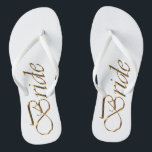 Braut, goldene Drehbuch elegante Hochzeitsflips Flip Flops<br><div class="desc">Bride,  goldenes Drehbuch elegante weiße Hochzeit Flip Flops</div>