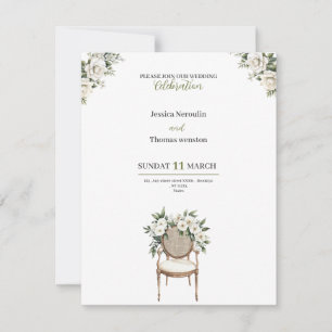 Braut goldene weiße Rosen schicke Hochzeitseinladu Einladung